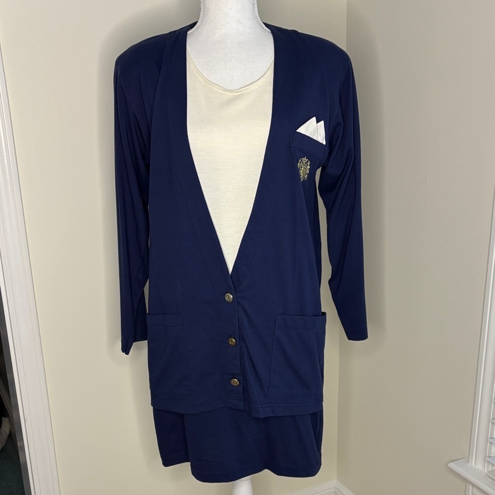 California Gold Rush Navy & White One Piece Long Sleeve Dress. Medium. Y2K